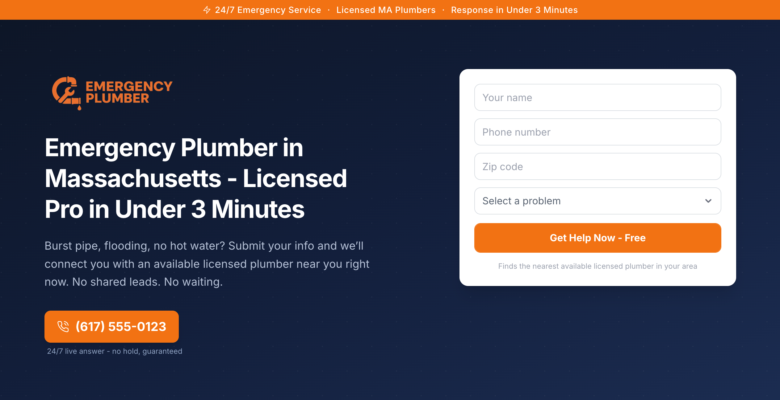 Emergency Plumber MA homepage